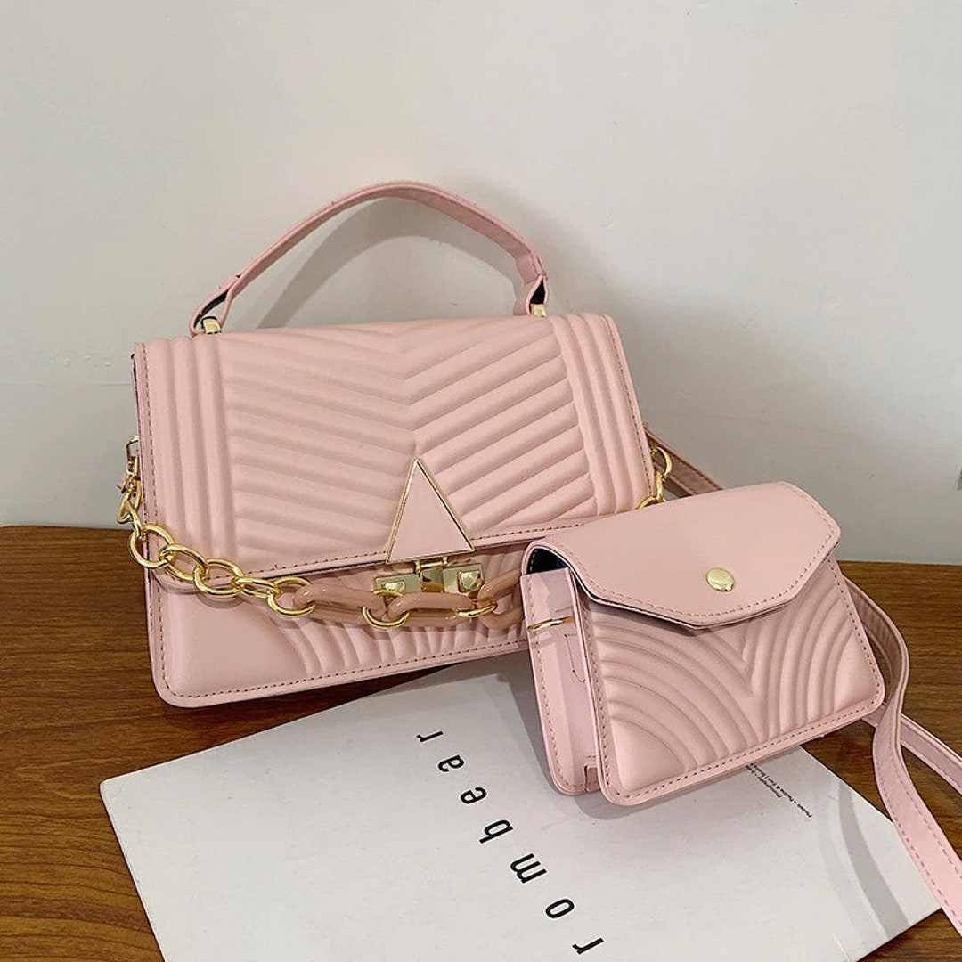 Unused pink ombre mini bag gold chains lll