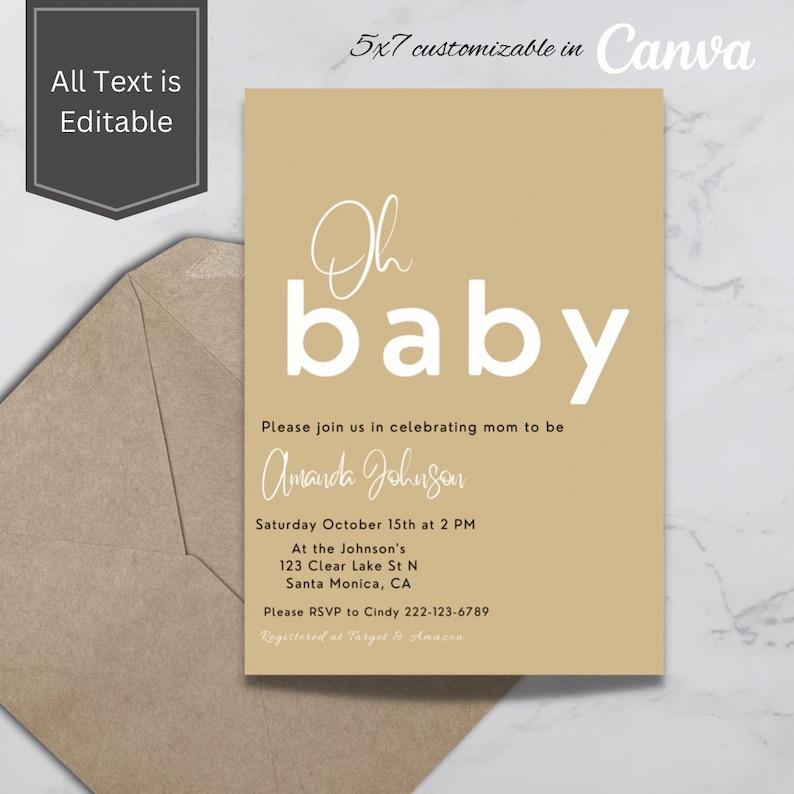 Simple Baby Shower Invitation, Modern Instant Download Invitation