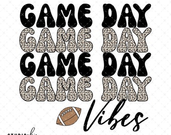 Game Day Vibes PNG, Cheetah Football Sublimation Design for T-Shirts, Retro Football Animal Print PNG,  Game Day Vibes Retro Football