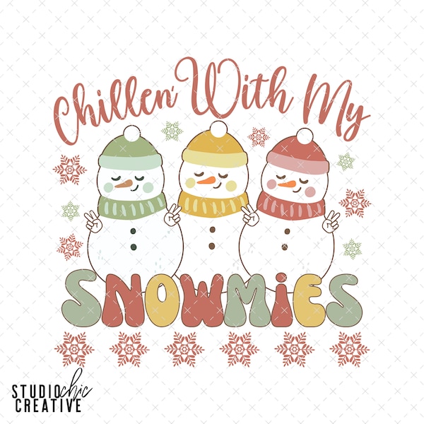 Hippie Christmas PNG Designs, Hippie Snowmen Christmas Sublimation, Funny Christmas PNG Designs, Chillen With My Snowmies PNG Design