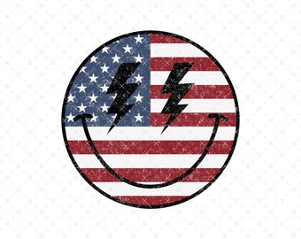4 juli PNG Smiley Face, Retro amerikansk flagga Smiley Face PNG, 4 juli PNG, Vintage USA Flagga PNG, Blixtande Glada Ansikte PNG