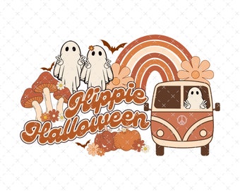 Hippie Halloween PNG | Groovy Halloween Sublimation | Halloween Peace z lat 70. do pobrania w wersji cyfrowej