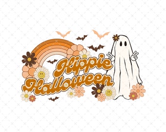 Hippie Halloween Sublimazione, Groovy Halloween PNG, Sublimazione retrò di Halloween, Fantasma di Halloween per ragazze png, PNG di Halloween retrò per magliette