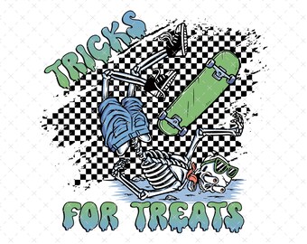 Retro Halloween PNG | Skater Skeleton Sublimation | Boys Trick or Treat Graphic