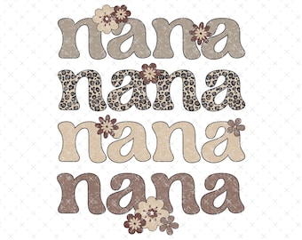 Leopardtryck Nana PNG, Retro Nana PNG, Nana blommig png, Gepard Nana PNG, Nana skjortdesign, Nana sublimering gepardtryck