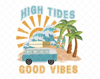 Retro Zomer PNG, Strand PNG, Good Vibes png, Zomer Sublimatie, Zomer Vintage png voor T-shirts, Retro png, Hight Tides PNG