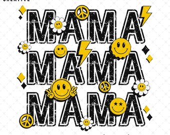 Hippie Mama PNG, Rocker Mom png, Groovy Mama Sublimation, Retro Mama PNG for T-Shirts, Grunge Mama png, Happy Face Sublimation