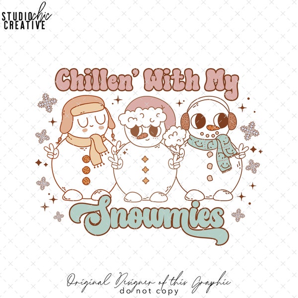 Girls Christmas PNG, Hippie Snowmen Christmas Sublimation, Pastel Christmas PNG Design, Chillen With My Snowmies PNG Design