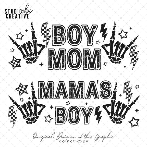 Boy Mom PNG and Mama's Boy PNG Bundle, Rocker Mom png, Matching Mom Sublimation, Boy Mom PNG for Shirts, Rocker png Mama's Boy, Skelton png