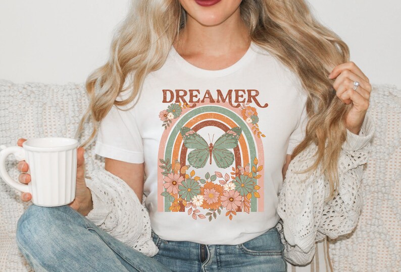 Boho Butterfly PNG, Dreamer PNG, Hippie Design for T-Shirts, Vintage Floral png, Boho png, Graphic Print for Shirts, Hippie Sublimation
