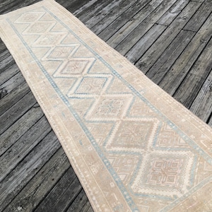 3 x10 Neutral Vintage Runner Rug | Vintage Hallway Runner Rug | Kitchen Runner Rug | Persian Faded Runner Rug | Mudroom Vintage Runner Rug