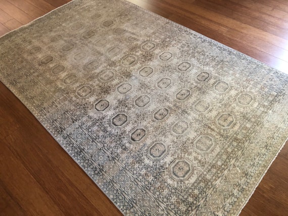 5x7 ヴィンテージ トルコ絨毯：手織りウール幾何学模様カーペット