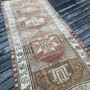 4x10 Turkish Kars Runner Rug | Entryway Vintage Runner Rug | Ethnic Runner Rug | Vintage Tribal Rug | Faded Runner Rug