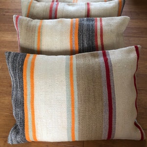 Vintage Kilim Pillow Cover: Striped Wool Lumbar Cushion (20x28in)