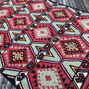 Vintage Turkish Kilim Rug: Handwoven Wool Tribal Area Rug (6&#39;1&quot; x 8&#39;7&quot;)