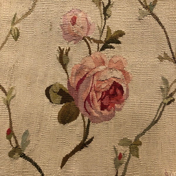 FRENCH ANTIQUE TAPESTRY, 19th Century Aubusson Tapestry Ivory Floral Patterns 3'4"x12'5"
