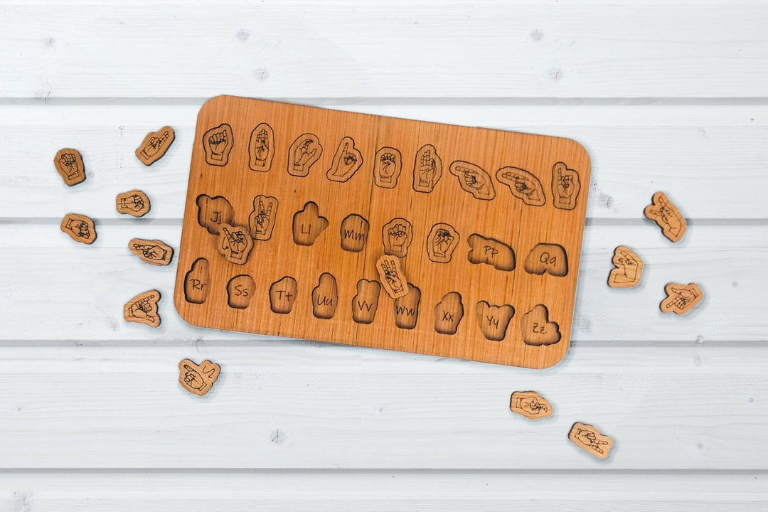 Wooden ASL Alphabet Puzzle American Sign Language Letter Puzzle ASL