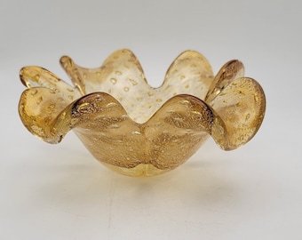Amazing Toso Murano Gold Fleck Art Glass Bowl