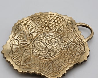 Damascus Brass Ashtray/Inscense Dish With Handle