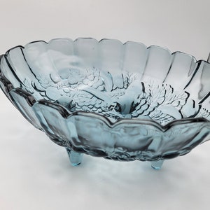 Indiana Fruit Garland Style Pastel Blue Glass Footed Oval Dish Bowl