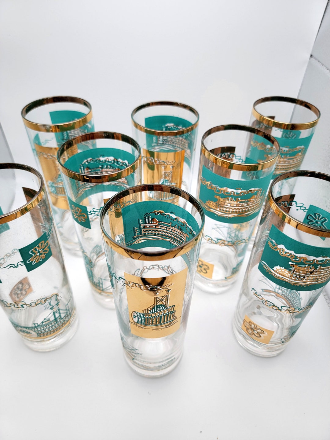 Set of 8 Mid Century Libbey Highball Glasses Vintage Steamboat Etsy