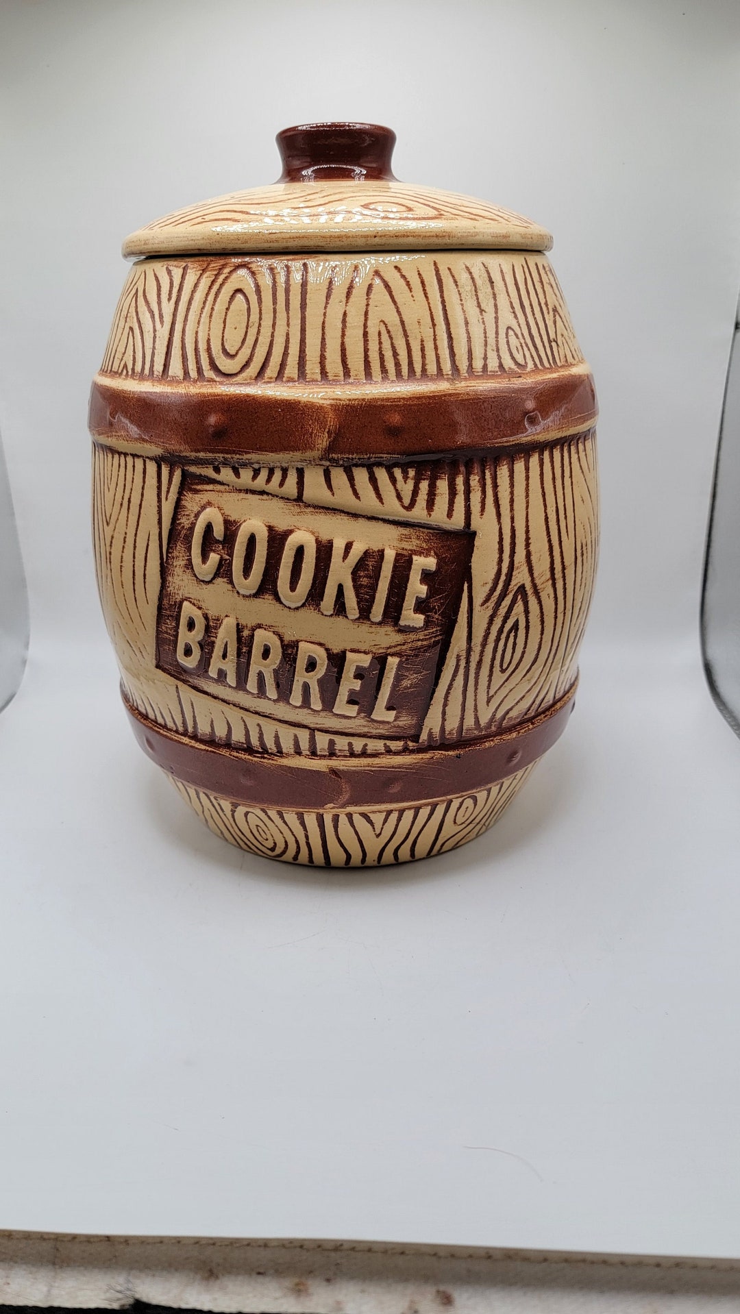 Large Vintage Cookie Barrel Cookie Jar Etsy