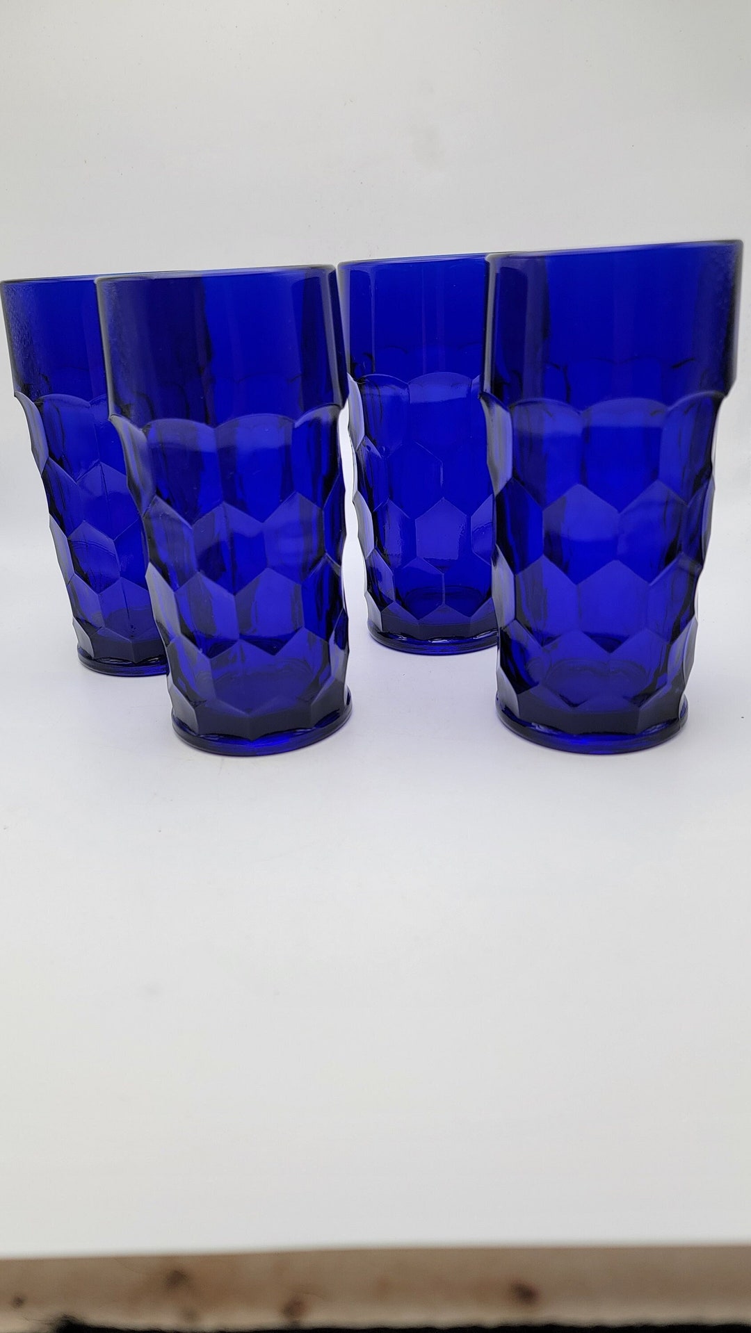 4 Blue Cobalt Blue Iced Tea Glasses Vintage 11oz Etsy