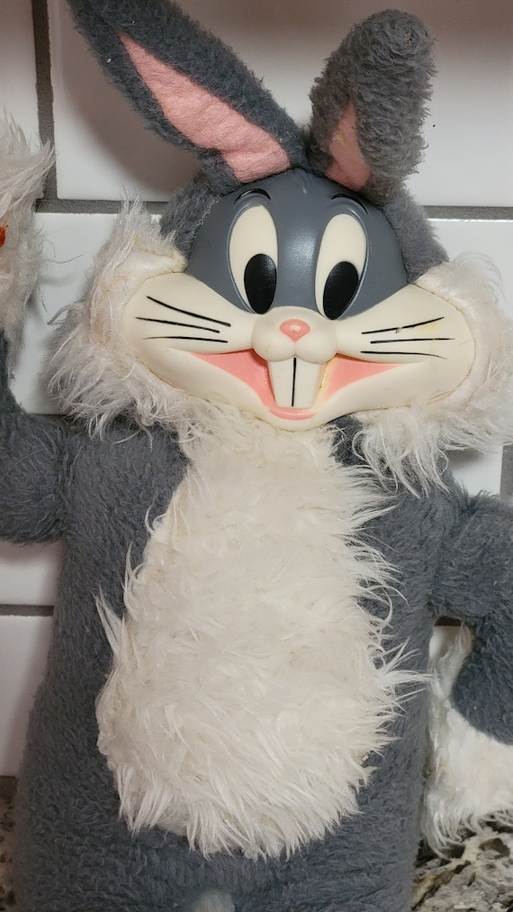 Vintage Warner Bros Mattel Bugs Bunny Plush, Rubber Face, Pull
