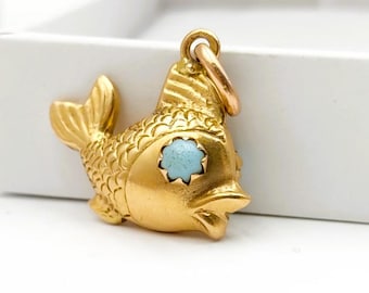 Colgante de oro macizo de 18 quilates, colgante vintage de oro, colgante con dije de pez, dije de oro, colgante pez, regalo amor, dije pez,