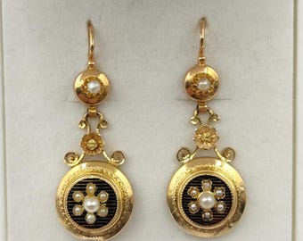 Antique 18k Gold Pearl Earrings, Napoleon III Era French Jewelry