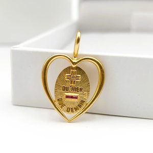 Augis french pendant, 18k solid gold, + qu&#39;hier - que demain, love medal, love charm, french pendant, vintage pendant,
