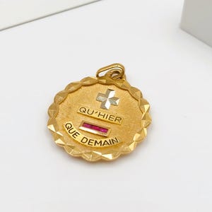Augis french pendant, 18k solid gold, + qu&#39;hier - que demain, love medal, love charm, french pendant, vintage pendant,