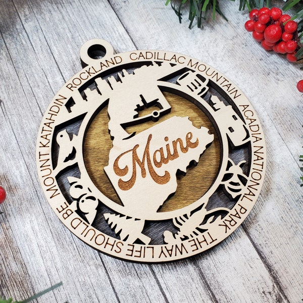 Maine State Plate Ornament | Maine State Plate Design | State Pride Gift | Holiday Decor | Handmade Round Ornament | New year New Home Gift
