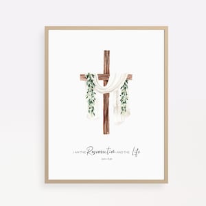 Je suis la résurrection et la vie, Jean 11:25, art mural de Pâques, décoration murale chrétienne, croix de Pâques, impression de Pâques, art biblique