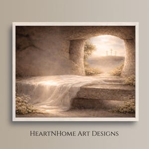 Empty Tomb Easter Wall Art, Christian Resurrection Day, He Is Risen Digital Download, Neutral Easter Home Decor, Cross Artwork