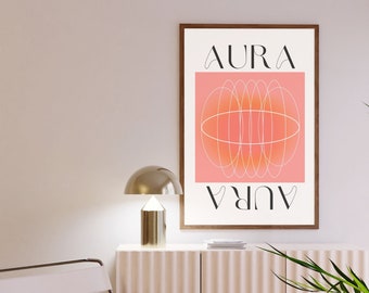 Pink Aura Gradient Trendy Retro Wall Poster Set of 1, Digital Download Positive Energy Manifesting Gradient Aura Wall Art