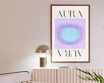 Purple Aura Gradient Trendy Retro Wall Poster Set of 1, Digital Download Positive Energy Manifesting Gradient Aura Wall Art