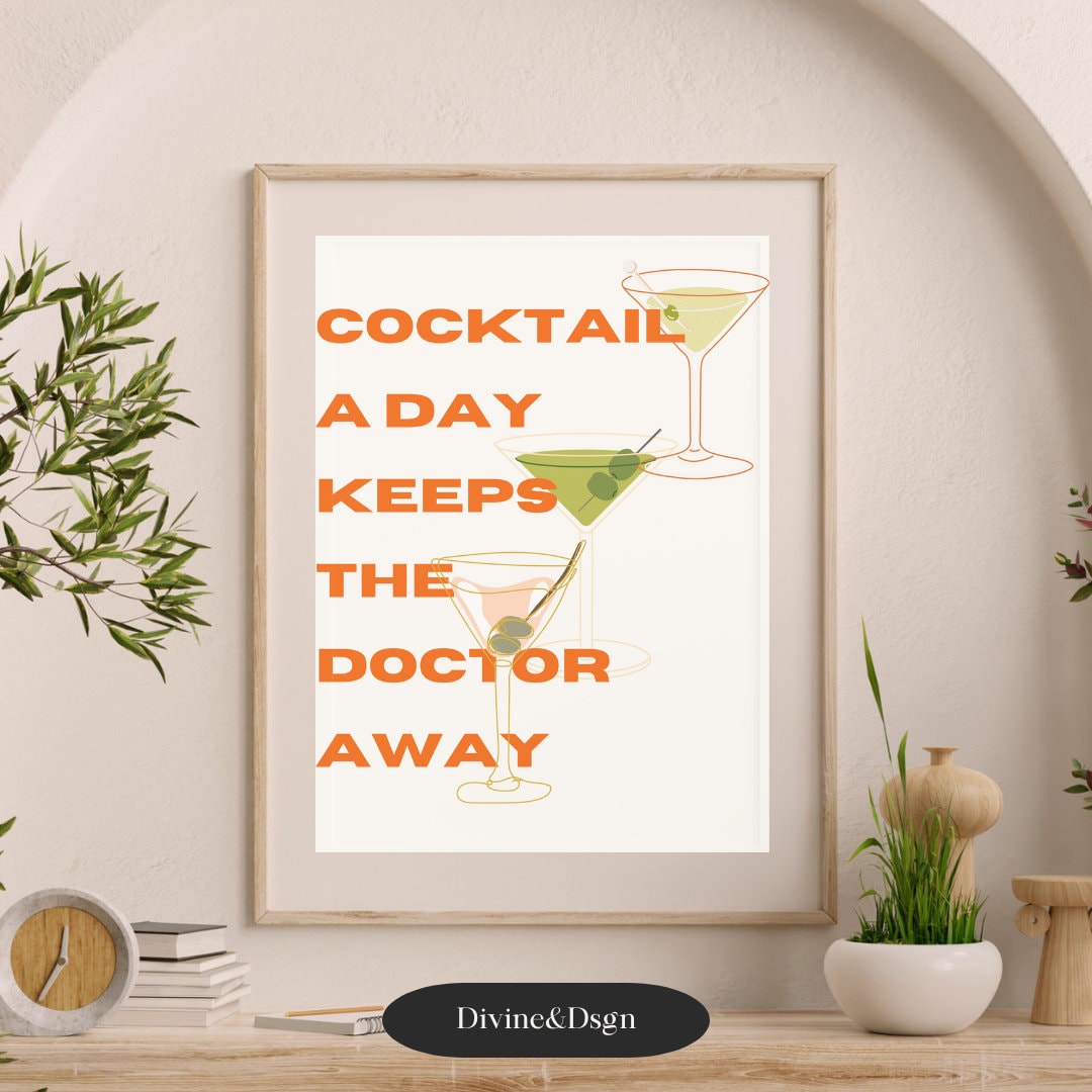 Cocktail Retro Bar Cart Print | Bar Cart Wall Art | Alcohol Poster | Cocktail Print | Martini Bar Cart Print | Digital Download