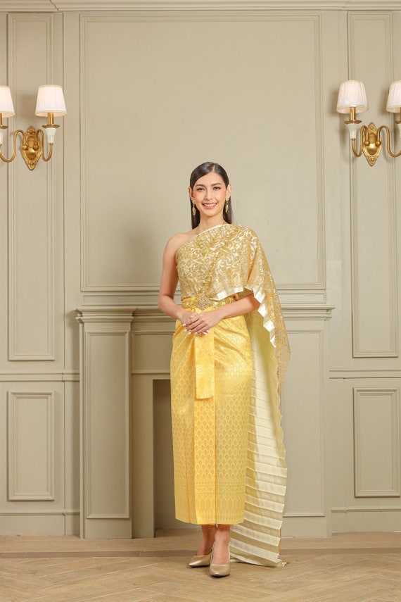 golden traditional dress Golden Delight Georgette Dress