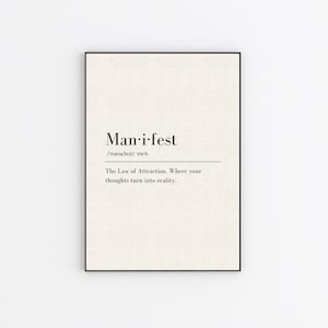 MANIFEST Definition, Poster, Definition Poster, Manifesting, Manifestation, Law of Attraction, Wall Art, Printable, Manifest Poster, Digital