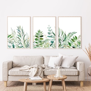 Watercolor botanical Leaves, Prints on Canvas, Nature Illustration, Botanical Large Wall Art, Green Plant artwork, palm, Leaf Decor, Poster