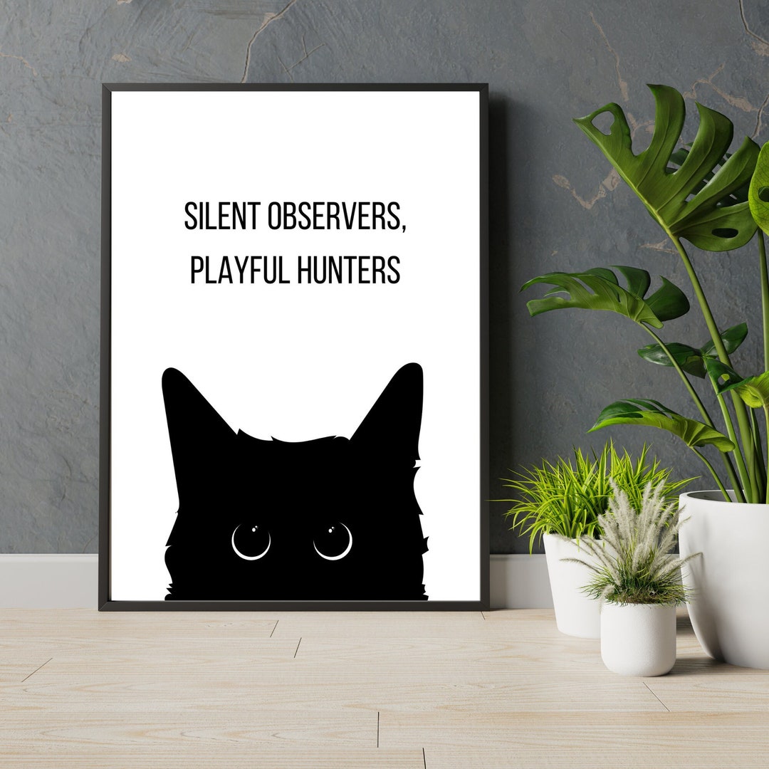 Peeking Big eyed Black Cat Printable Wall Art Funny Quote Cute peeking-big-eyed-black-cat-printable-wall-art-funny-quote-cute