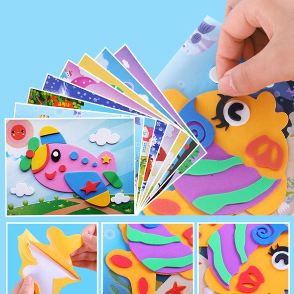 10 pcs Kids DIY Cartoon Animal 3D EVA Foam Sticker Puzzle Handmade Early Learning Educational Toys for Children Craft Gift