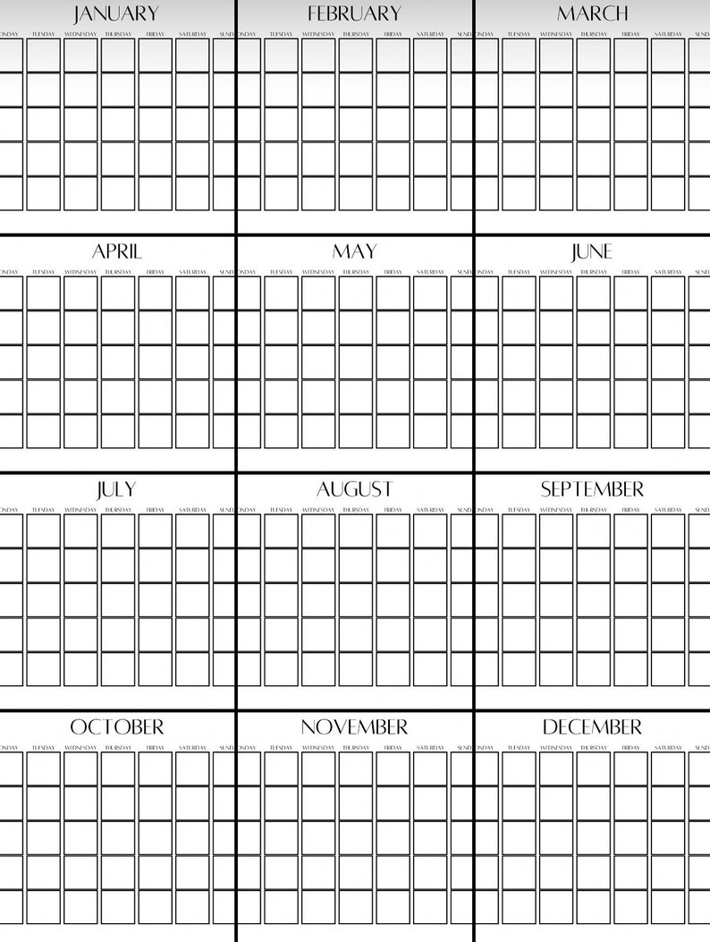 Printable Monthly Blank Calendar Size 11 X 8.5 Inches Etsy