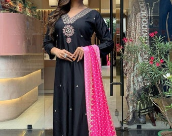 Designer Black Salwar Kameez Suit, Indian Salwar Suit for Women, Pakistani Salwar Kameez, Straight Kurti Salwar, Silk Indian Wedding Dress
