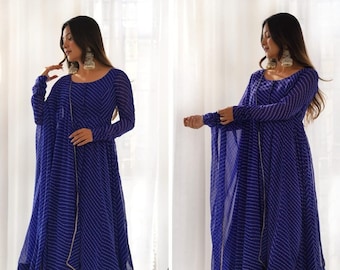 Robe Anarkali bleu roi pour femme, micro-coton, doublure intégrale, motif Flair Kali, robe droite, robes de demoiselle d'honneur