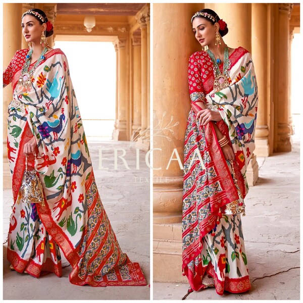 Women Party Wear Weaving Worked Patola Silk Saree with Un Stitched Blouse