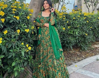 Designer Floral Digital Printed Pure Georgette Silk Anarkali Suit of Huge Flair with Dupatta Set, Indian Readymade Anarkali Suit for Women