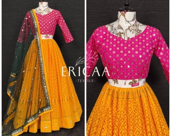 Designer Yellow Lehenga Choli with Embroidery Work, Dupatta for Women, Lehenga Choli For USA Women, Casual Wear, Festive Wear