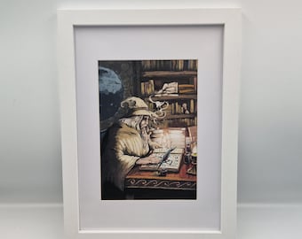 Fantasy Wizard Art Print, Cosy Fine Art Framed Giclée Prints A5, Oversized Bookmark